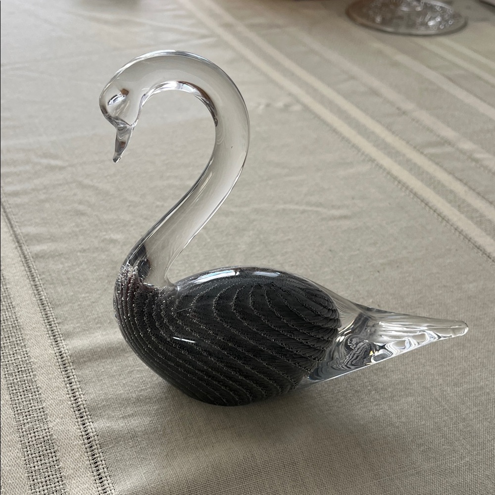 Elegant Black Glass Swan Figurine